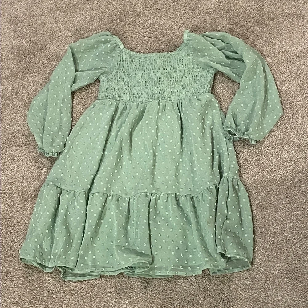 Market & Spruce Textured Green Off-Shoulder Long Sleeve Dress